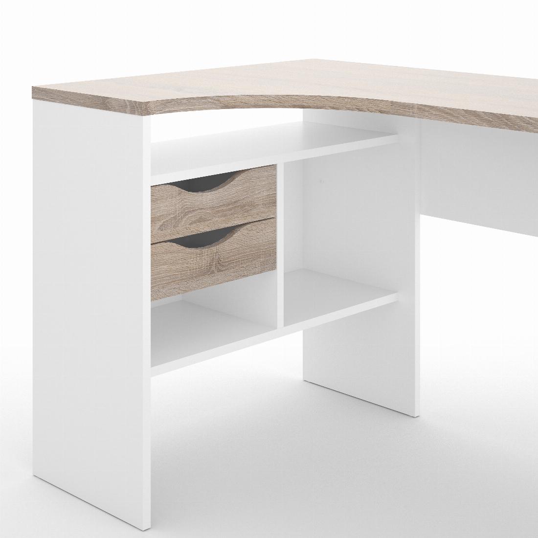 Function Plus Corner Desk 2 Drawers in White and Truffle Oak