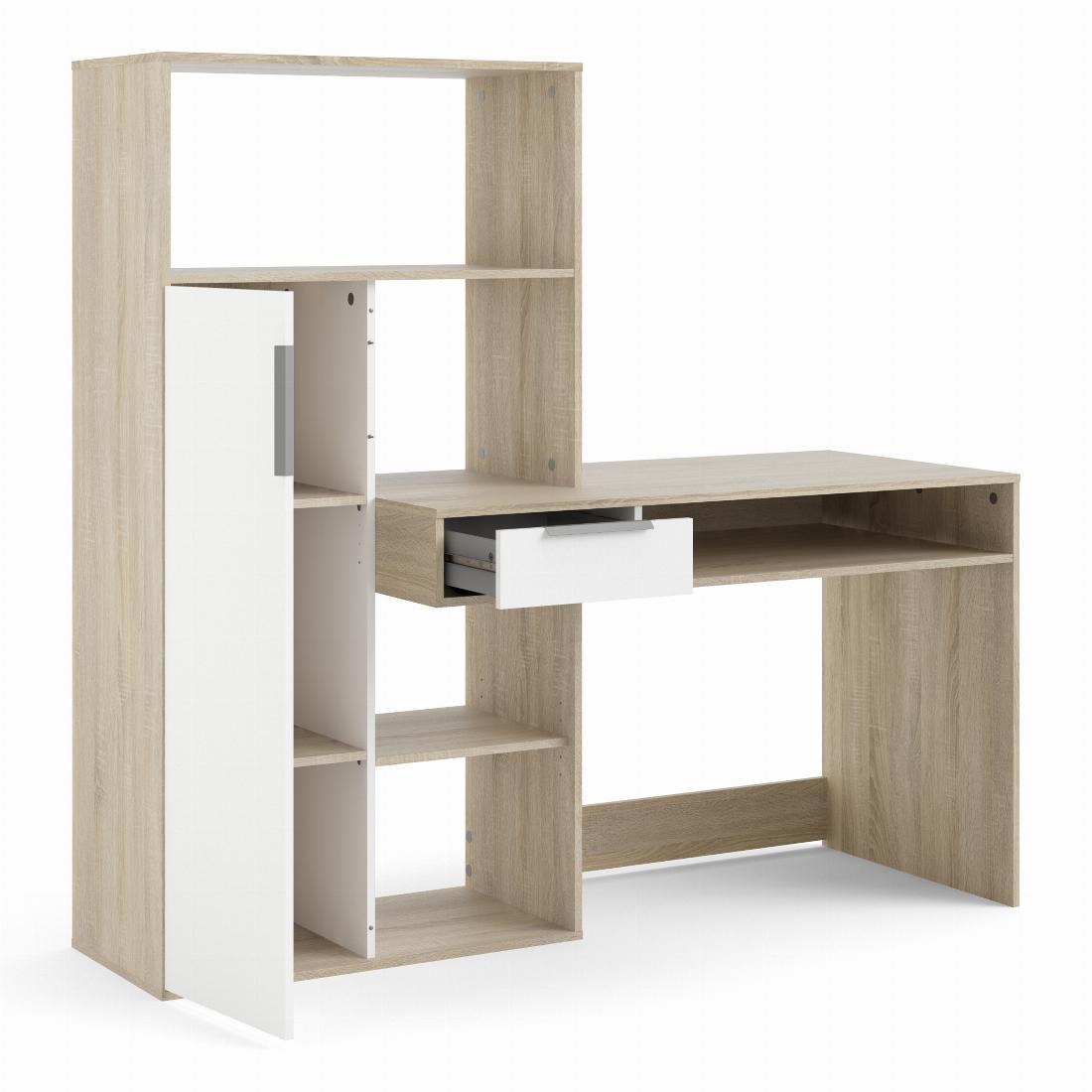 Function Plus Desk multi-functional Desk with Drawer and 1 Door in White and Oak