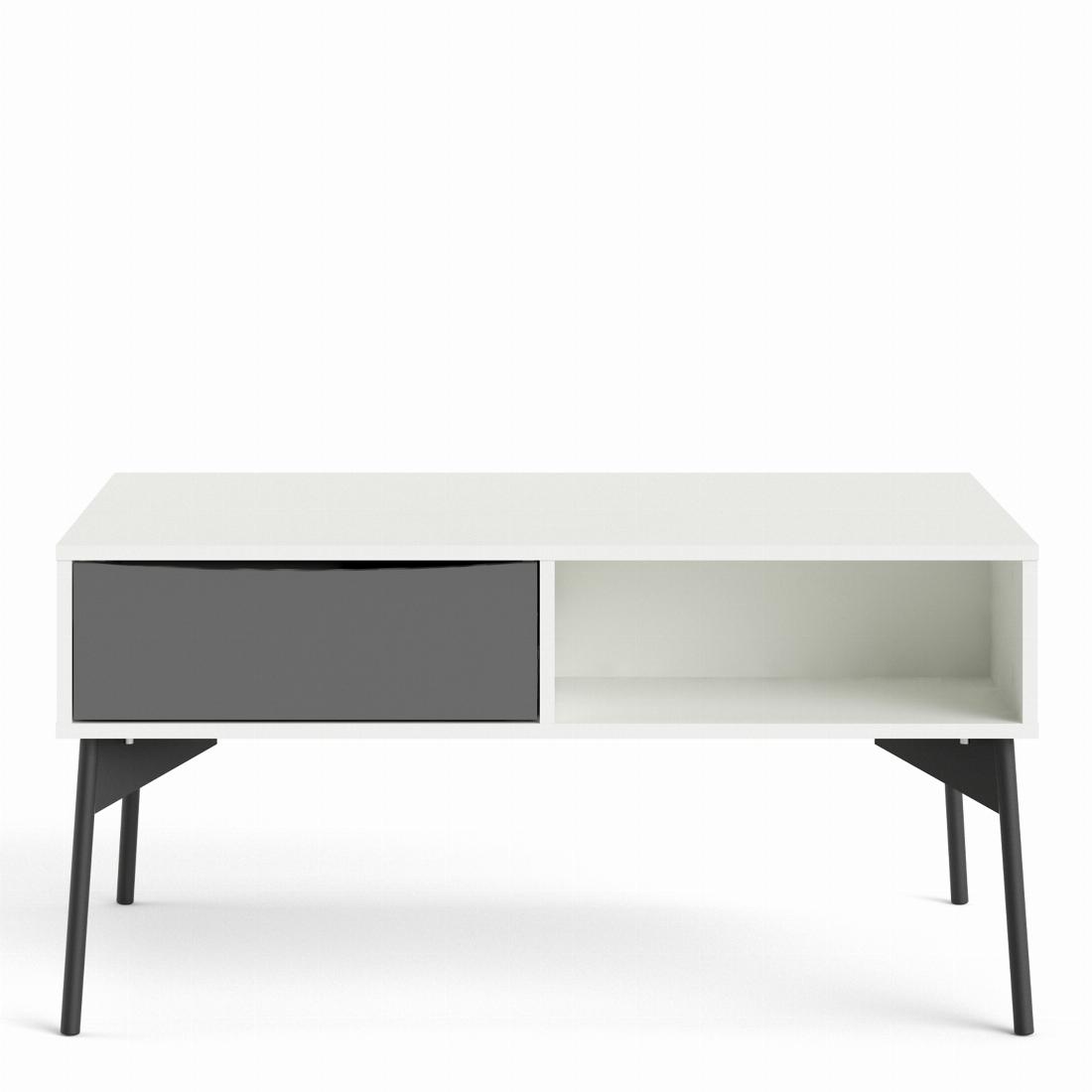 Fur Coffee table with 1 Drawer in Grey and White