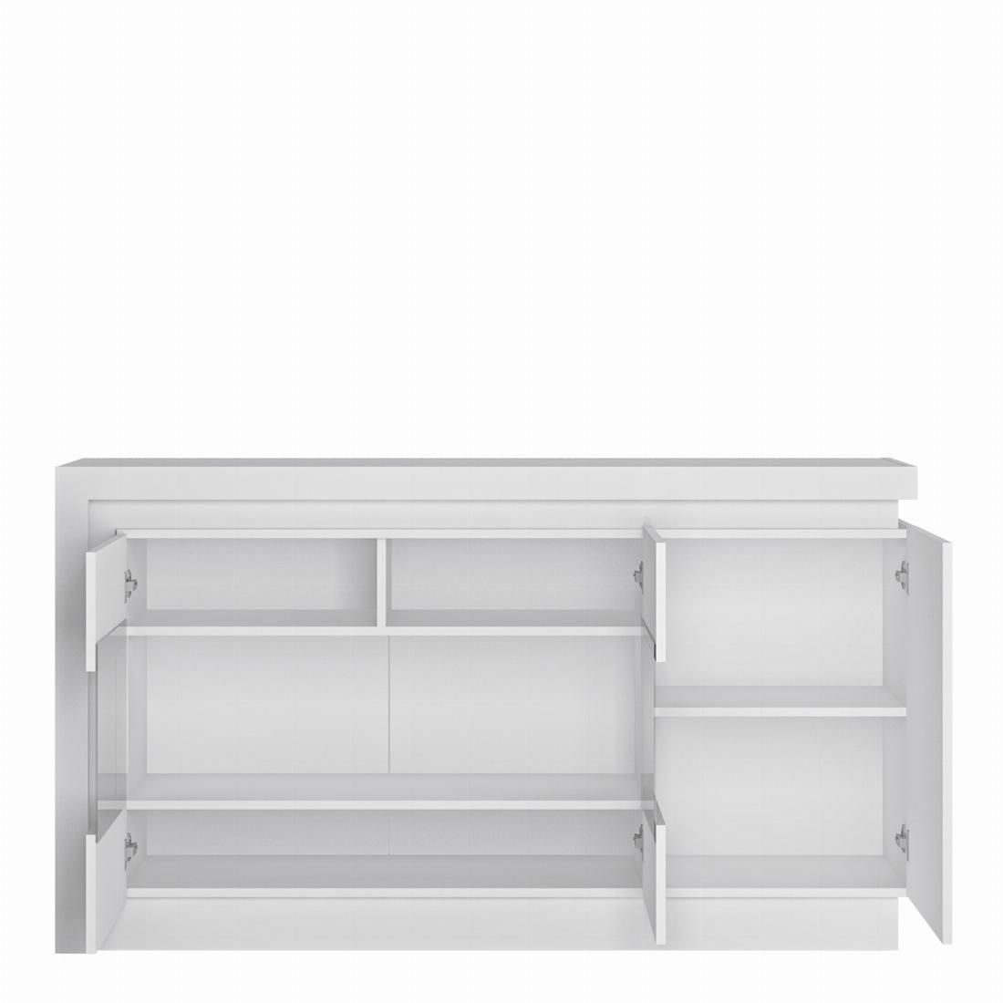 Lyon 3 door glazed sideboard (including LED lighting) in White and High Gloss