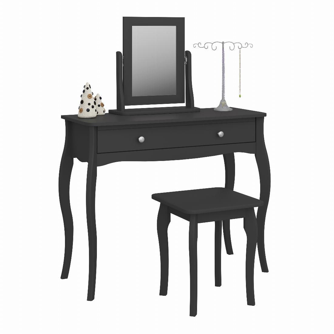 Baroque 1 Drw Vanity included Stool and Mirror Black