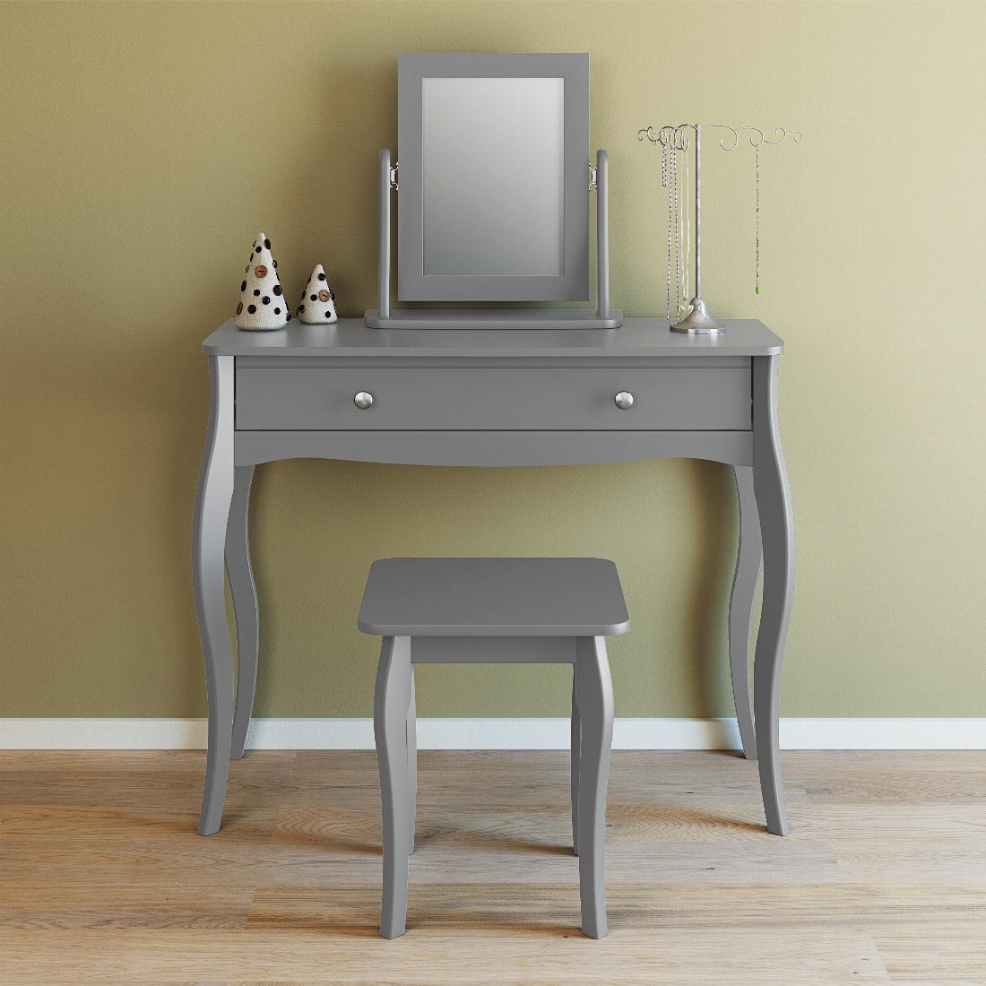 Baroque 1 Drw Vanity included Stool and Mirror Grey