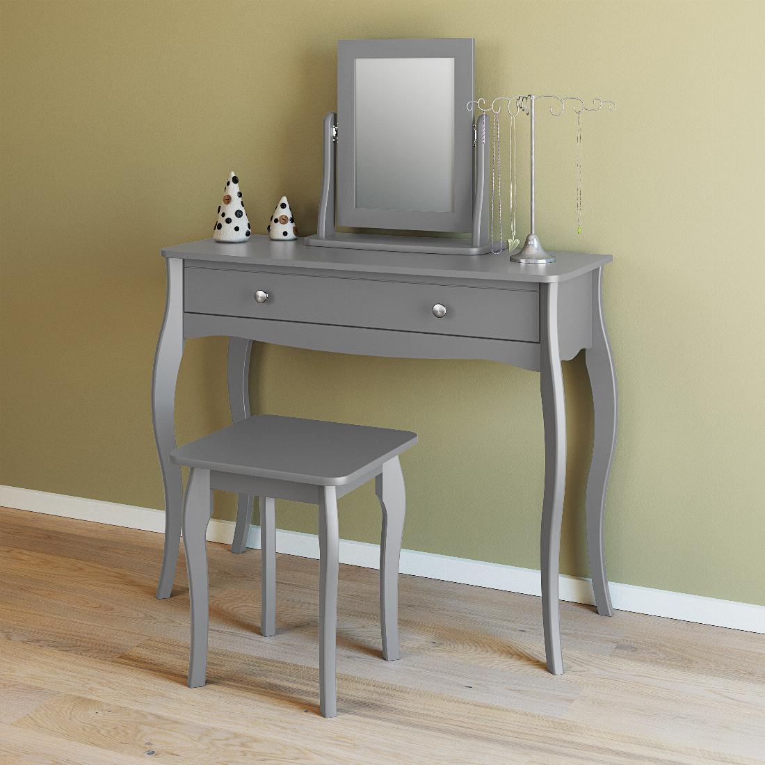 Baroque 1 Drw Vanity included Stool and Mirror Grey