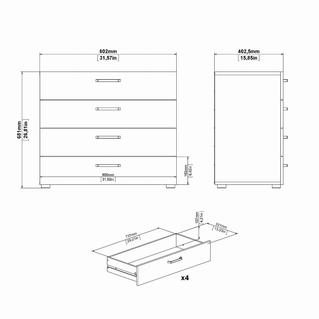 Dallas chest 4 drawers Rovere Gessato Dark Oak