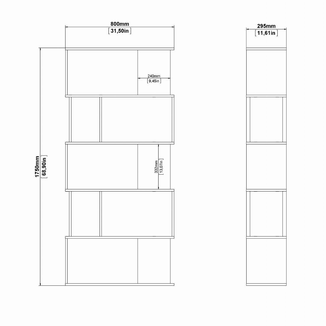 Maze Open Bookcase 4 Shelves in Jackson Hickory Oak and White