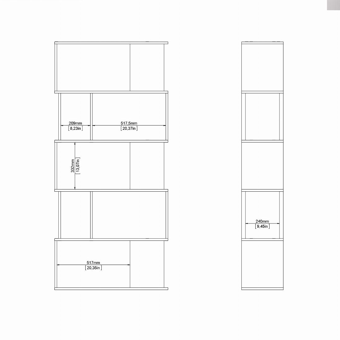 Maze Open Bookcase 4 Shelves in Jackson Hickory Oak and White