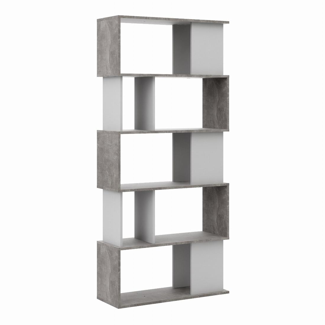 Maze Open Bookcase 4 Shelves in Concrete and White