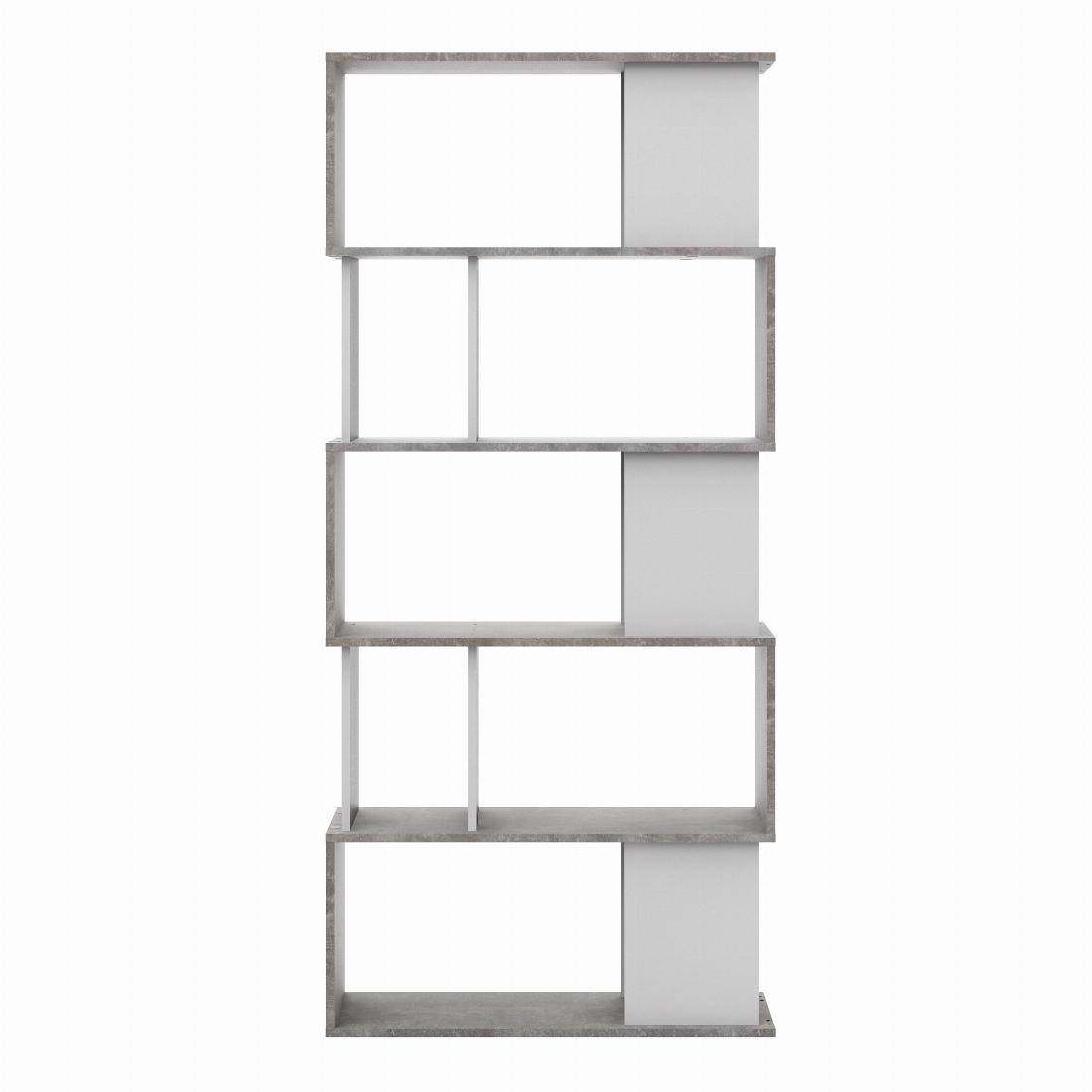 Maze Open Bookcase 4 Shelves in Concrete and White