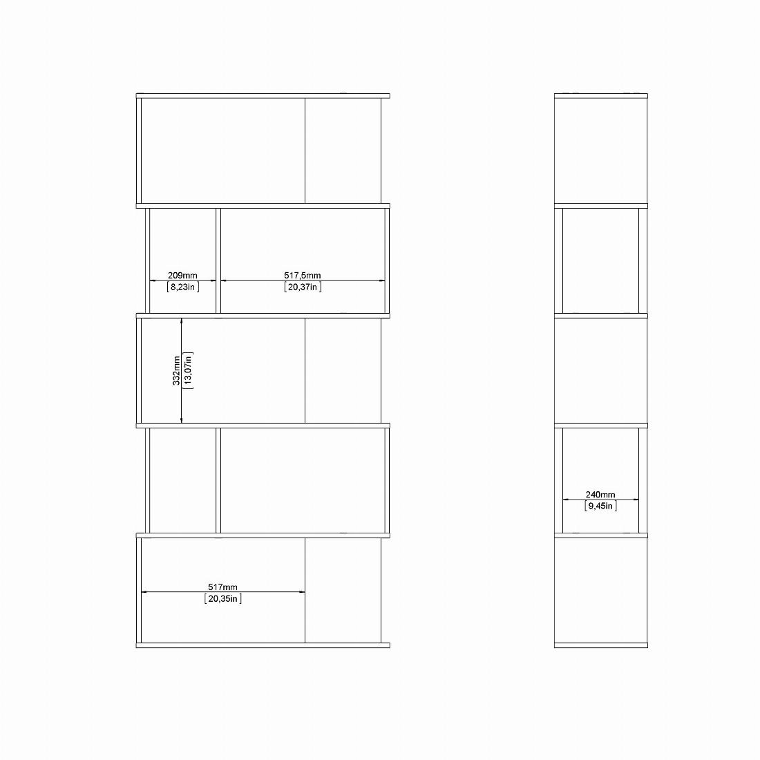 Maze Open Bookcase 4 Shelves in Concrete and White