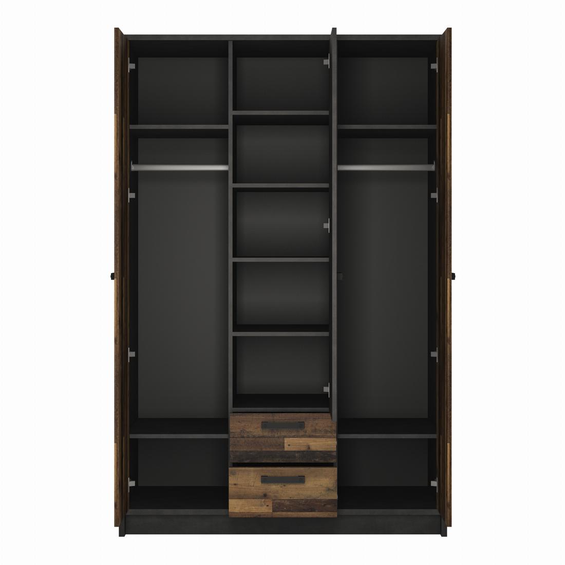 Brooklyn 3 Door Wardrobe with 2 Drawers in Walnut and Dark Matera Grey