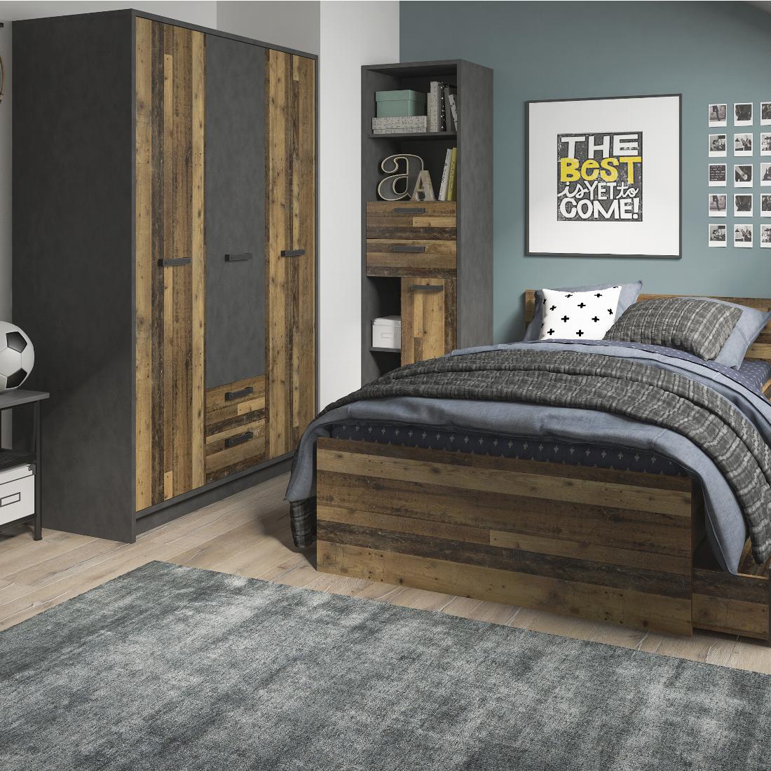 Brooklyn 3 Door Wardrobe with 2 Drawers in Walnut and Dark Matera Grey