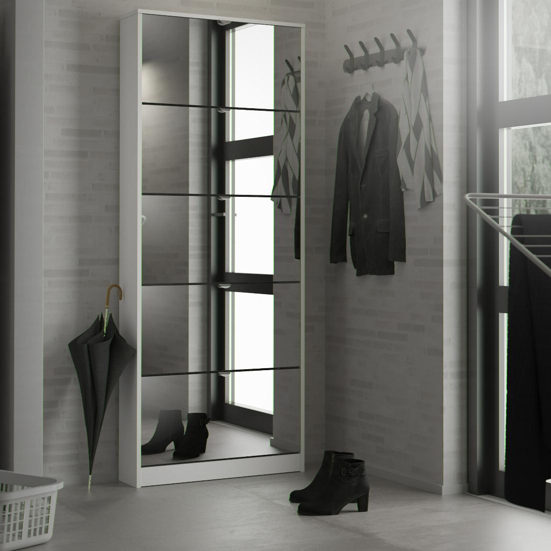 Shoes Shoe cabinet 5 Mirror tilting Doors in White