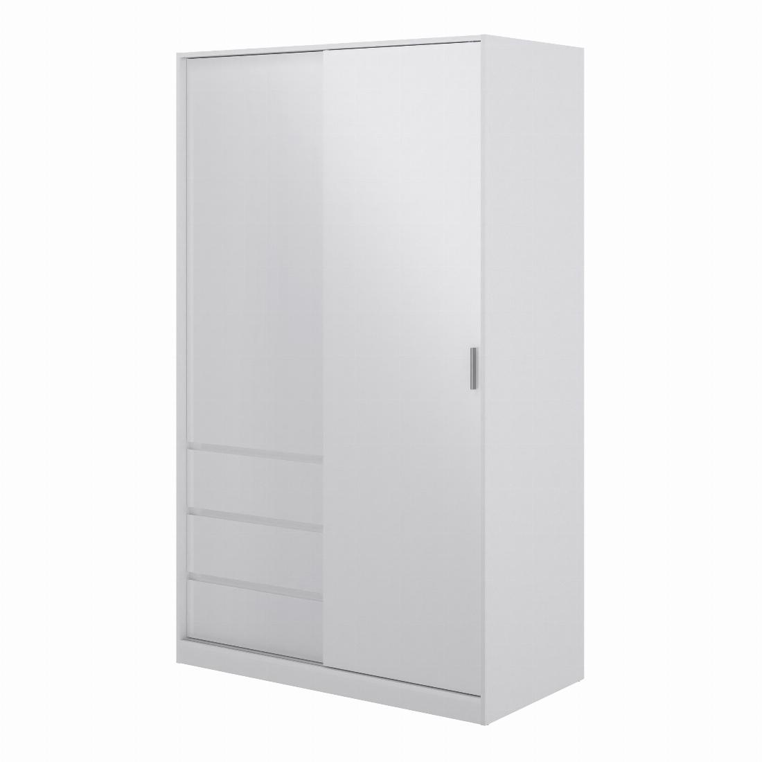 Naia Wardrobe with 1 Sliding door + 1 door + 3 drawers in White High Gloss