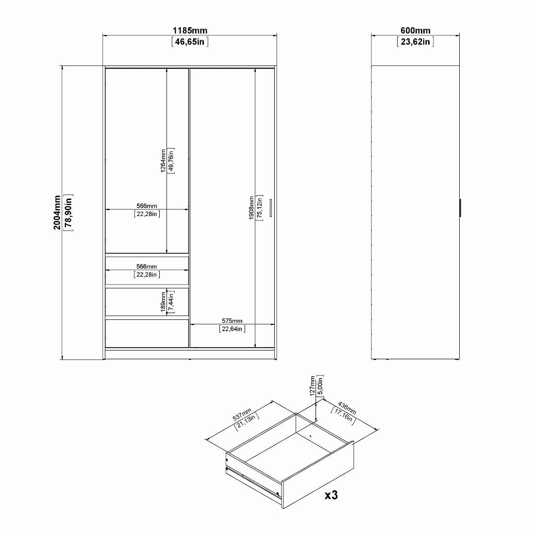 Naia 3-Door Wardrobe