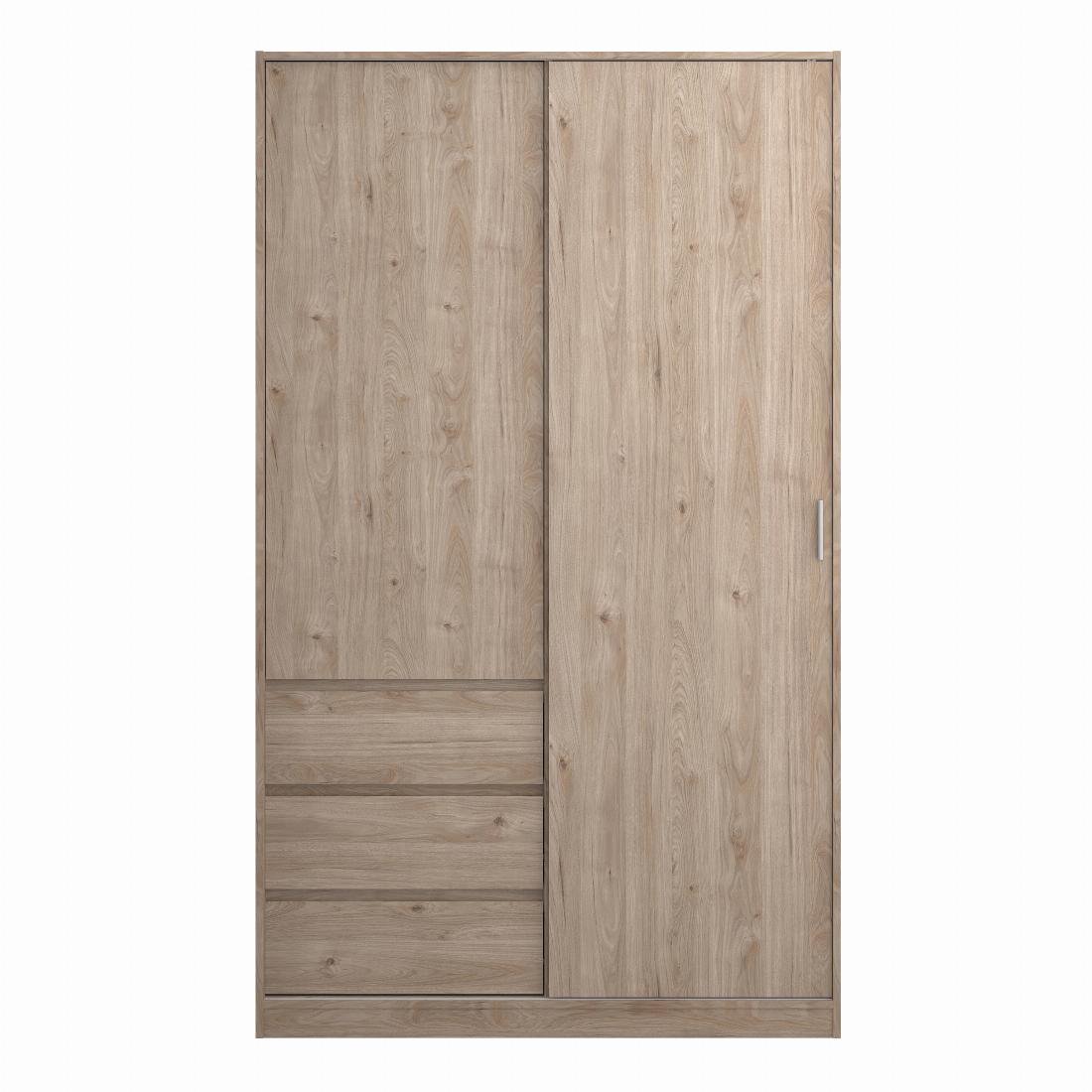 Naia Wardrobe with 1 Sliding door + 1 door + 3 drawers in Oak structure Jackson Hickory