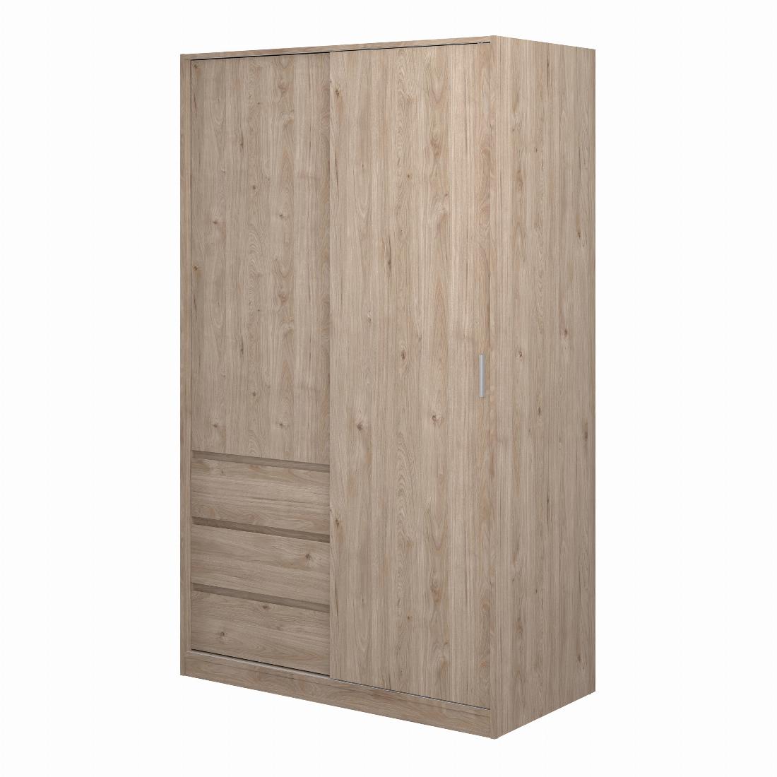 Naia Wardrobe with 1 Sliding door + 1 door + 3 drawers in Oak structure Jackson Hickory