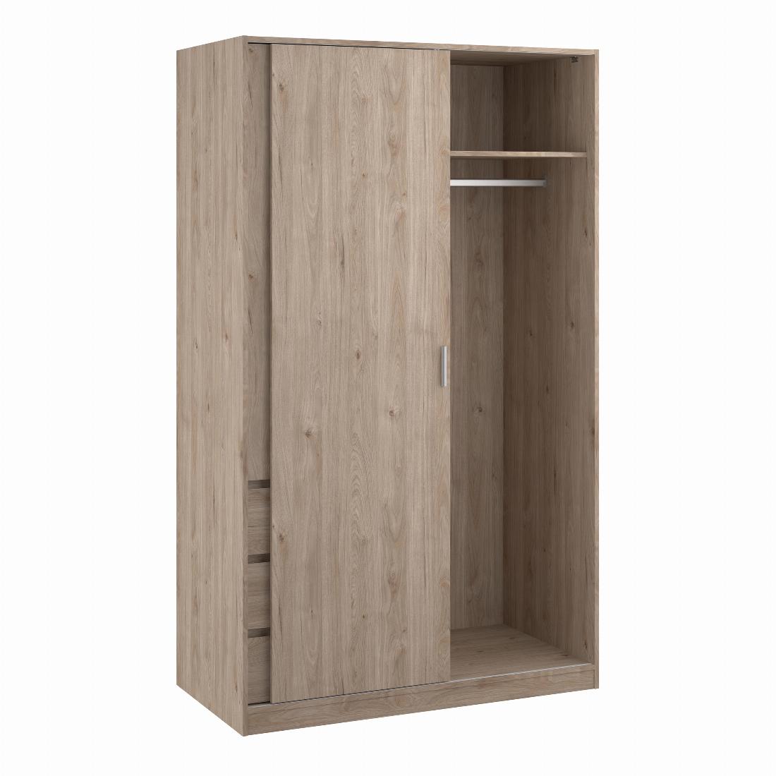 Naia Wardrobe with 1 Sliding door + 1 door + 3 drawers in Oak structure Jackson Hickory