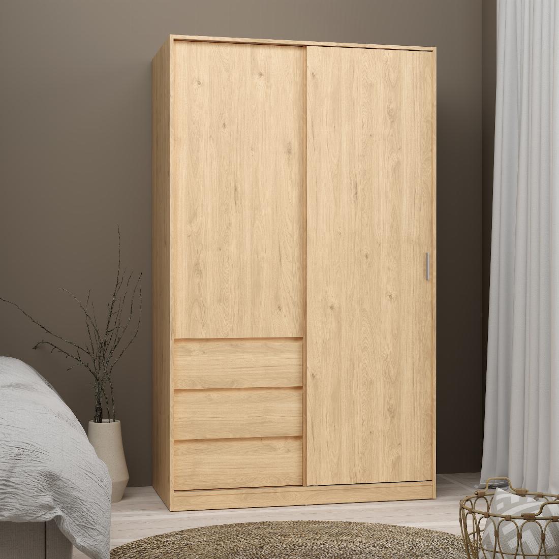 Naia Wardrobe with 1 Sliding door + 1 door + 3 drawers in Oak structure Jackson Hickory