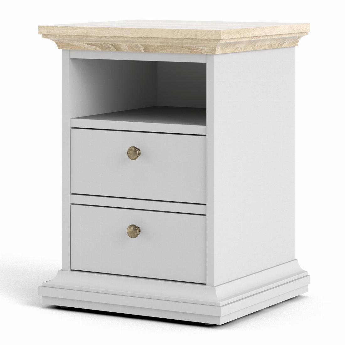 Paris Bedside 2 Drawers in White and Oak