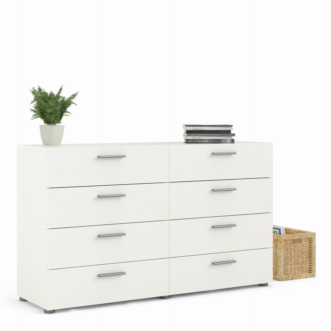 Pepe Wide Chest of 8 Drawers (4+4) in White Woodgrain