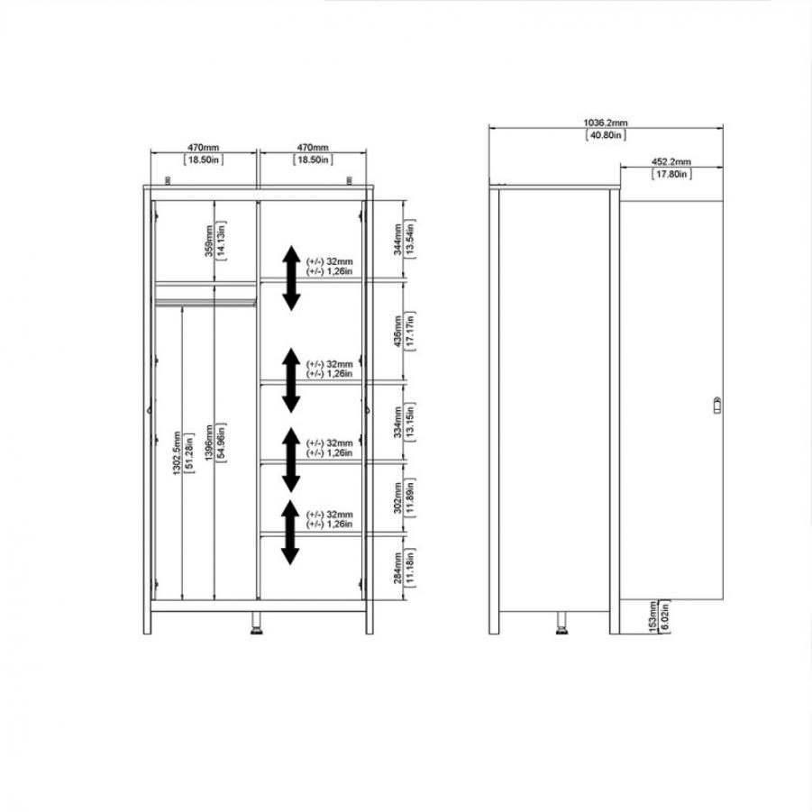 Madrid Wardrobe with 2 doors in Matt Black