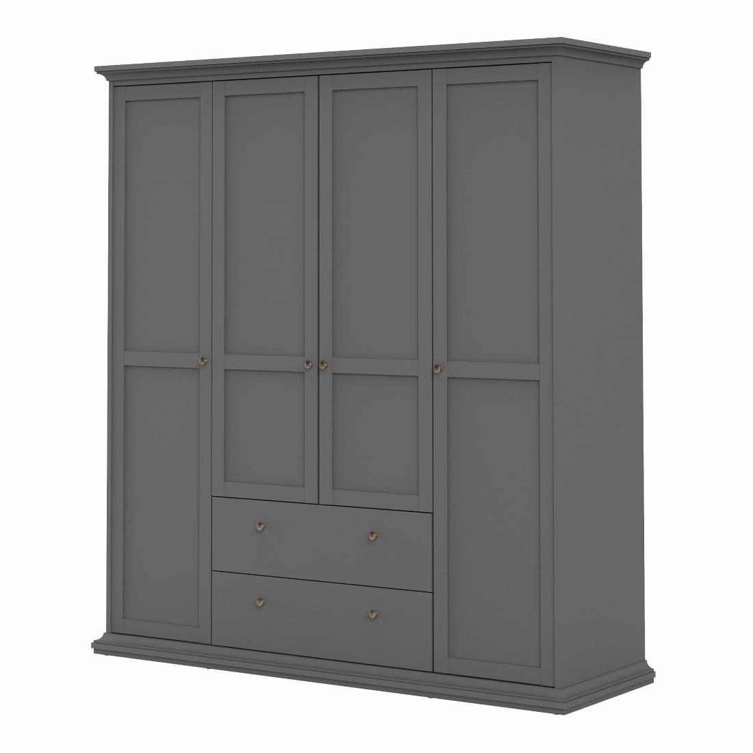 Paris Wardrobe with 4 Doors 2 Drawers in Matt Grey