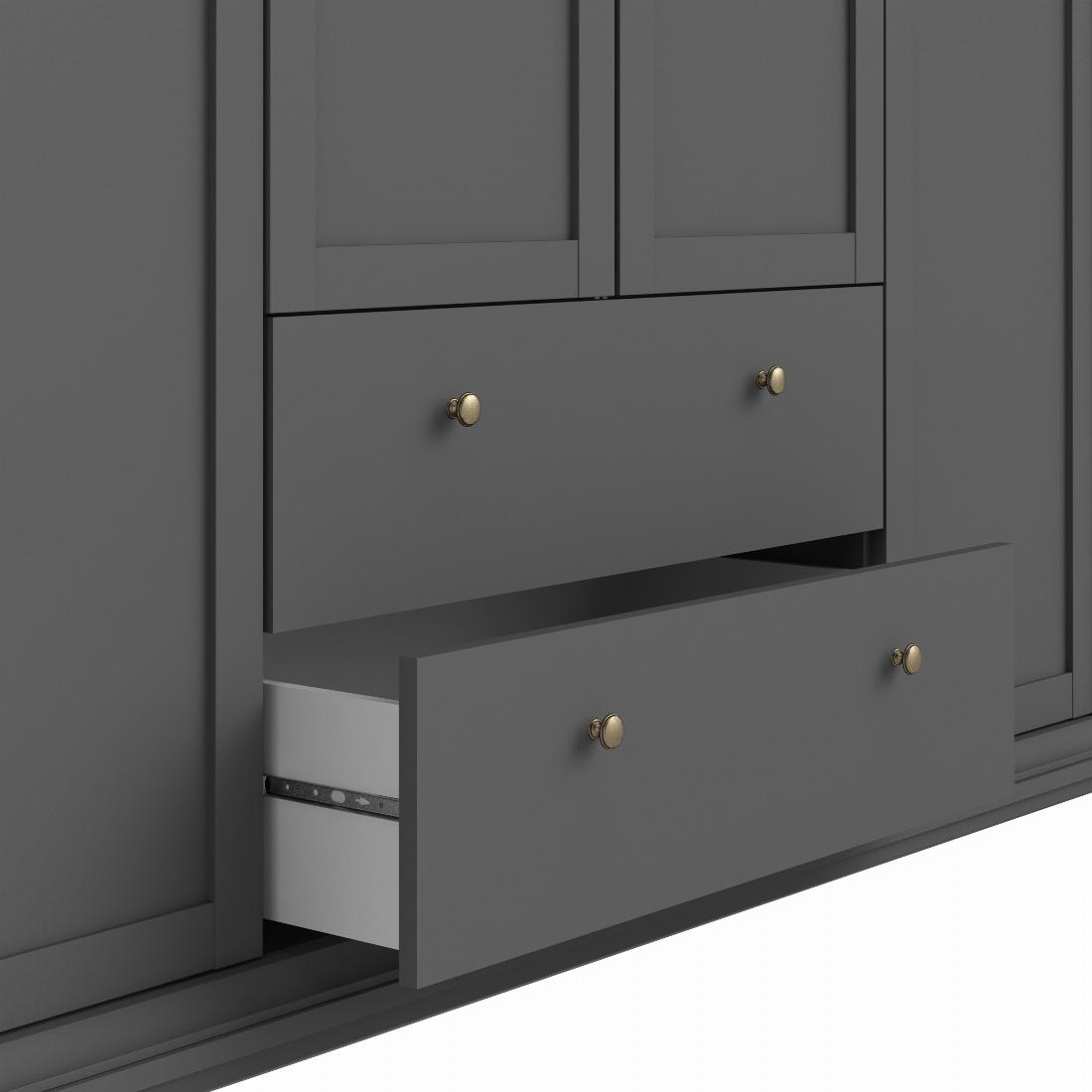 Paris Wardrobe with 4 Doors 2 Drawers in Matt Grey