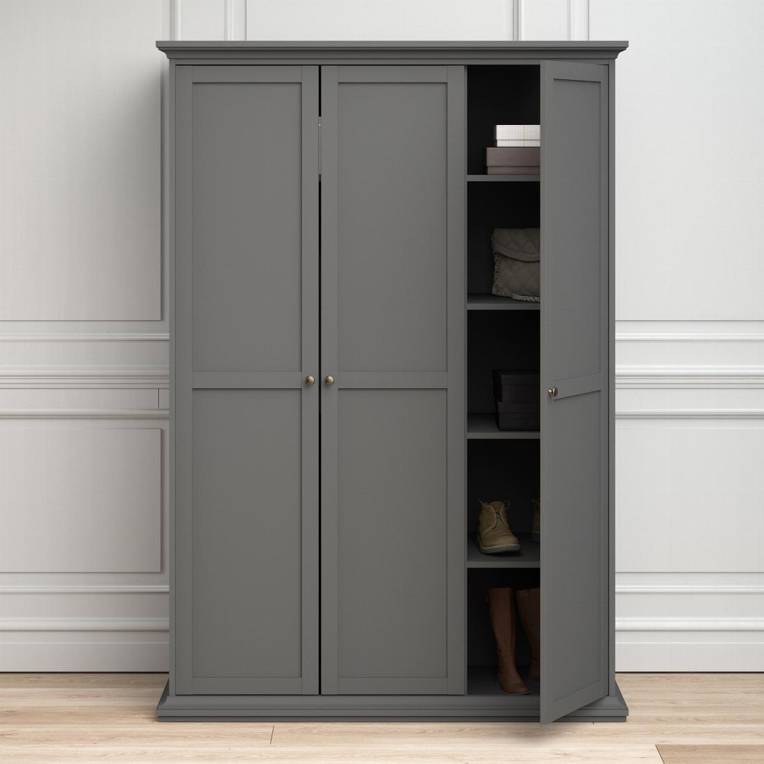 Paris Wardrobe with 3 Doors in Matt Grey