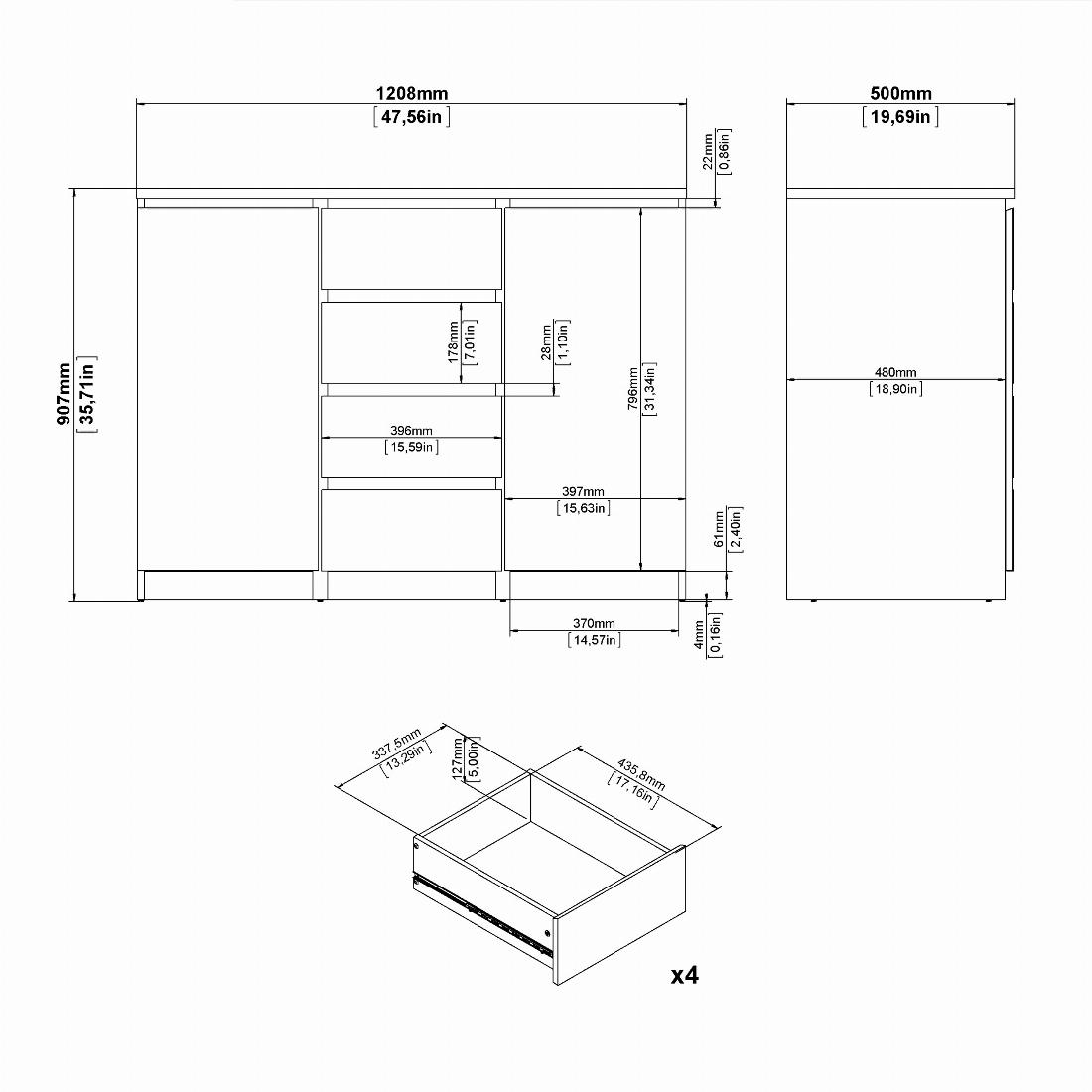 Naia Sideboard 4 Drawers 2 Doors in Black Matt