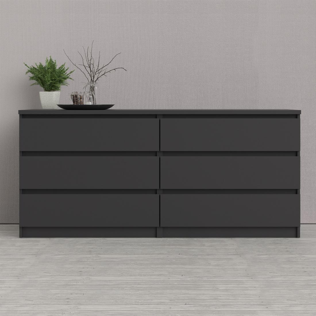 Naia Wide Chest of 6 Drawers 33 in Black Matt