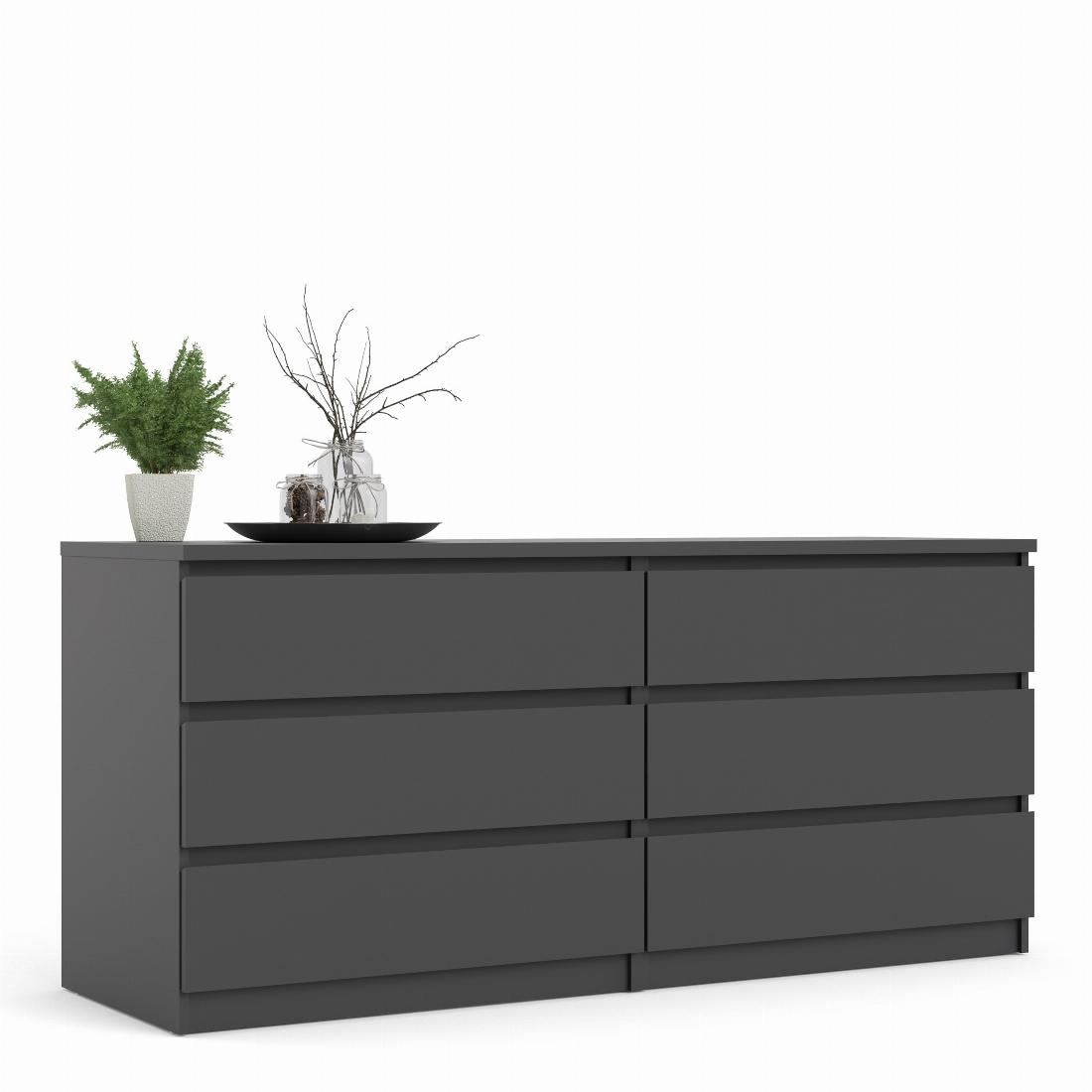 Naia Wide Chest of 6 Drawers 33 in Black Matt