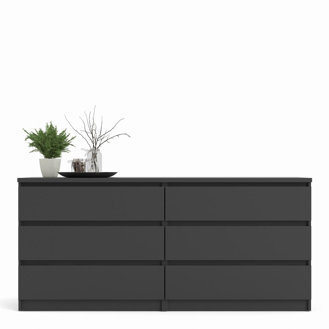 Naia Wide Chest of 6 Drawers 33 in Black Matt