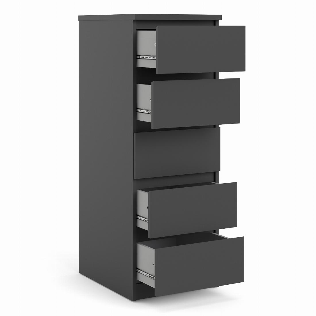 Naia Narrow Chest of 5 Drawers in Black Matt