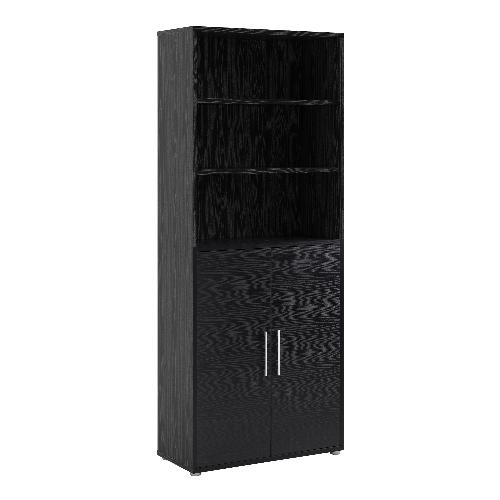 Prima Bookcase 5 Shelves with 2 Doors in Black woodgrain