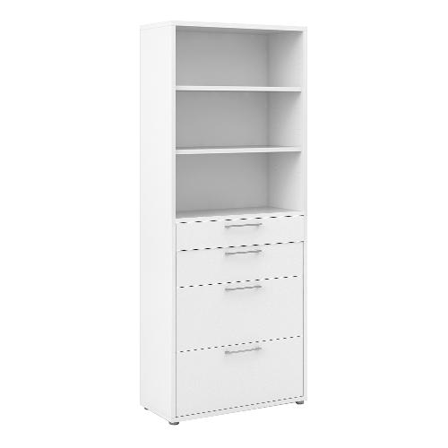 Prima Bookcase 2 Shelves With 2 Drawers + 2 File Drawers In White