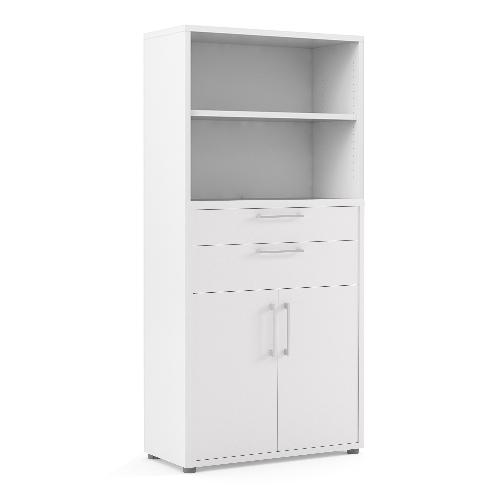 Prima Bookcase 2 Shelves With 2 Drawers And 2 Doors In White