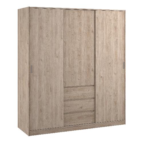 Naia Wardrobe with 2 sliding doors + 1 door + 3 drawers in Oak structure Jackson Hickory