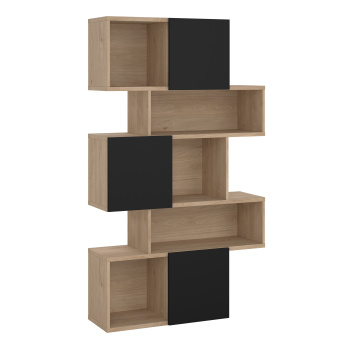 Maze Asymmetrical Bookcase with 3 Doors in Jackson Hickory and Black